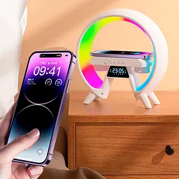 Акумуляторний нічник XM-X63 RGB з годинником, бездротовою зарядкою та Bluetooth колонкою (Білий) - мініатюра 10