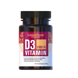 Вітаміни та мінерали Vitamin D3 5000 IU, 90 капсул Golden Pharm vit0001098