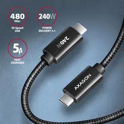 Дата кабель USB-C to USB-C 3.0m USB 2.0 PD 240W 5A black AXAGON (BUCM2-CM30AB) - мініатюра 3