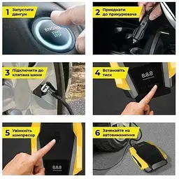 Автокомпресор Gemix Model G black/yellow поршневий з сумкою цифровий манометр функція Autostop ліхтарик 35 л/хв - мініатюра 4