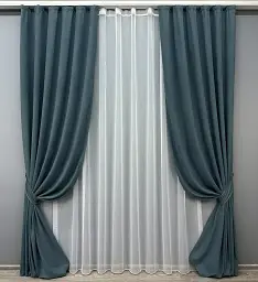 Комплект штор з тюлем VR-Textil Мікровелюр Petek, сіро-блакитний з білим, 2 штори 100×270 см + тюль 300×270 см, арт. 71-033/1