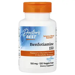Тіамін (B-1) Benfotiamine 150 with BenfoPure 150 mg 120 вегетаріанських капсул Doctor's Best vit0004851
