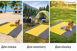 Покривало для кемпінгу водонепроникне складане - килимок для пляжу пікніка кемпінгу та відпочинку 200×210 см жовто-сіре - мініатюра 3
