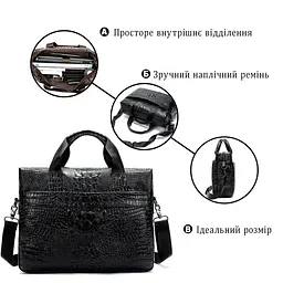 Сумка для ноутбука з тисненням під рептилію 14718 Vintage чорна - мініатюра 4