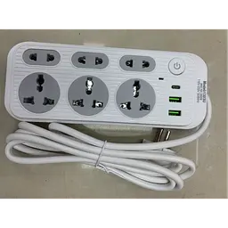 Мережевий фільтр 2 м, 2500 Вт, 6х220 В, 2×USB, 1×Type, WL-1, Білий / Подовжувач з вимикачем