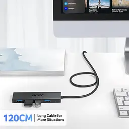 USB-хаб Acer ODK350 на 4 порти, багатопортовий концентратор USB 3.0, розгалужувач USBA для ноутбука, ПК з портом живлення Type C - мініатюра 2