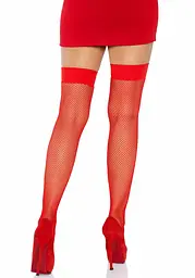 Панчохи-сітка Leg Avenue Nylon Fishnet Thigh Highs One size, Red, дрібна сітка - мініатюра 3