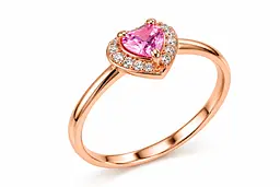 Жіноча золота каблучка Jewellery Continent "Рожеве серце" з фіанітами 19.5 (К-0923) - мініатюра 4
