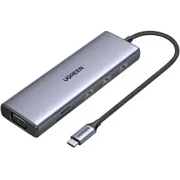 Концентратор Ugreen USB3.1 Type-C to HDMI/VGA/USB 3.0х3/RJ45/SD/TF/PD/35мм TRRS 100W 10-in-1 (15601)