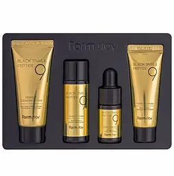 Антивіковий набір з муцином чорного равлика та 9 пептидами Black Snail and Peptide9 Perfect 4 Step Mini Kit Edition FarmStay - мініатюра 3