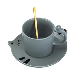 Чашка керамічна Happy Life Котики з блюдцем та ложкою сіра 250 мл HP7202G - мініатюра 3