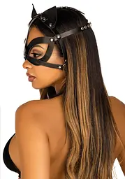 Маска кішки з екошкіри Leg Avenue Vegan leather studded cat mask Black - мініатюра 2