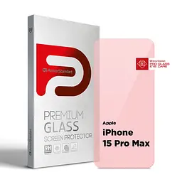 Захисне скло для Apple iPhone 15 Pro Max, Pro Eye Care, прозоре, загартоване 2.5D скло без рамки, глянцеве, повне проклеювання, захист зору від шкідливого випромінювання, ArmorStandart (ARM77670)