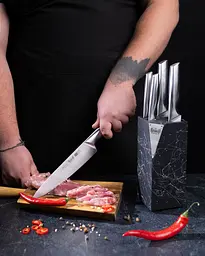 Набір ножів на підставці Prime Chef Krauff + Подрібнювач чоппер та Дошка із пшеничного волокна - мініатюра 2