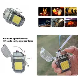 Електроімпульсна USB запальничка ARC Lighter з ліхтариком, чорна, водозахищена - мініатюра 2