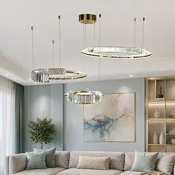 Підвісна LED-люстра Artlight 561/80+60+40 з трьома кришталевими кільцями, латунь, 195 Вт, від 20-30 м²