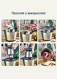 Подрібнювач для кухні, подрібнювач чопер кухонний, блендер для мяса з металічною чашою Bitek 1500 Вт Chopper Зелений - мініатюра 9