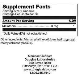 Мелатонін Douglas Laboratories Melatonin для циклу сон та пробудження 3 мг 60 капсул - мініатюра 2