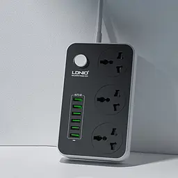 Мережевий зарядний пристрій подовжувач LDNIO SC3604 6 USB 3 розетки 2m сіро-чорний - мініатюра 2
