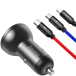 Автомобільний зарядний пристрій Baseus Digital Display 2USB 4.8A 24W 3-in-1 TZCCBX-0G Black - мініатюра 4
