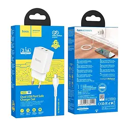 Набір із кабелем мережевий Hoco Maker dual port charger set N25 кабель Micro USB 2USB білий - мініатюра 5