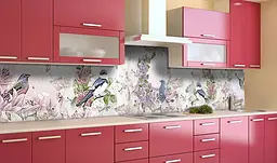 Вініловий кухонний фартух Happy Pocket Птахи в кольорах наклейка для кухні ПВХ фарби Бежевий 60х200 см Z181483 - мініатюра 2