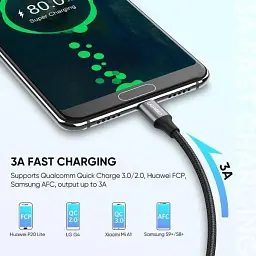 Дата кабель USB 2.0 AM to USB-C 1.0m US288 Aluminum Braid Black Ugreen (60126) - мініатюра 2