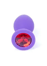Анальна пробка із кристалом B-Series Jewellery Purple Silicon Plug Medium Red Diamond, 8х3.5 см, фіолетовий з червоним - мініатюра 3