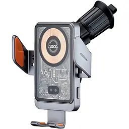 Холдер Hoco HW7 Transparent Discovery Edition wireless fast charg car holder air outle Темно-сірий