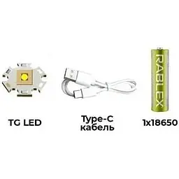 Ручний ліхтар RB-290 акумуляторний із зумом TG LED Type-C 18650 Чорний - мініатюра 6