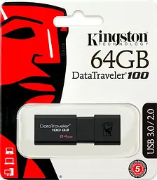 USB Flash Kingston DataTraveler 100 G3 USB 3.0 64Gb Black - мініатюра 3