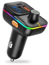 Автомобільний зарядний пристрій XO BCC09 2USB-A/USB-C QC&PD3.0 25W 3A FM Transmitter Чорний