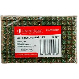 Шина нульова ELECTROHOUSE 6х9мм2 14/1 (1 отвір) EH-BT691401