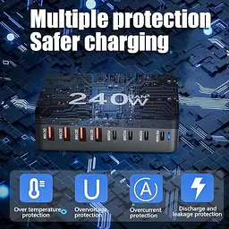 Мережева зарядна станція ILEPO 240W на 4 USB+4 Type-C мультизарядний пристрій потужний блок живлення Black (19338) - мініатюра 5