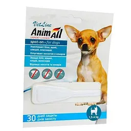 Краплі AnimAll VetLine Spot-On від бліх і кліщів для собак вагою 1.5-4 кг (TRP60881)