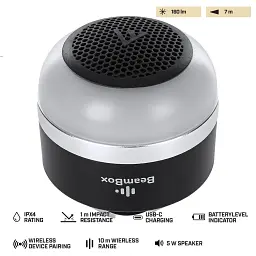 Кемпінговий ліхтар Mactronic BeamBox 160 Lm з Bluetooth-колонкою, USB-C, чорний - мініатюра 2