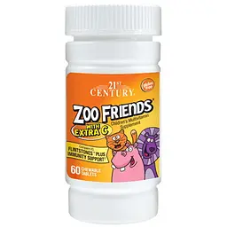 Вітаміни та мінерали 21st Century Zoo Friends with Extra C, 60 таблеток