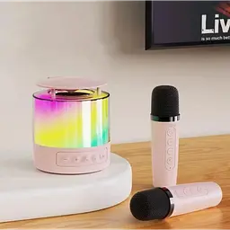 Портативна колонка K19 Bluetooth з LED-підсвіткою і 2 мікрофонами, караоке Рожева - мініатюра 4