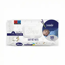 Вологі рушники для дітей Sleepy Extra XL Lavender (21 x 27 см) 50 шт. Великі серветки для зміни підгузка