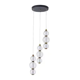 Люстра стельова LED Levistella 788P68133C-3 BK+AB+CL, 12W, 4000K, чорний+латунь+прозорий, вінтажний стиль для вітальні