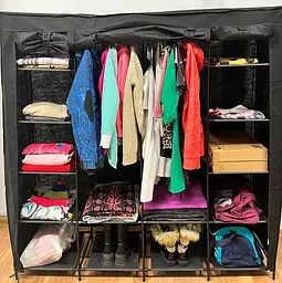 Складана тканинна шафа для одягу Ruhhy 23740 XXL (170x170 см), чорна гардеробна на 14 полиць та 2 вішалки, мобільна шафа-органайзе - мініатюра 9