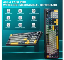 Механічна ігрова клавіатура AULA F-108-Pro Wireless Gasket Keyboard Reaper Switch, 2.4G, BT, Black - мініатюра 7