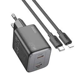 Мережевий зарядний пристрій Hoco N42 2 Type-C PD 45W чорний + кабель Type-C to Lightning