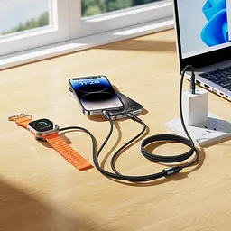 БЗУ Hoco CW64 iWatch+Type-C+iP 3-in-1 charging cable Black - мініатюра 3