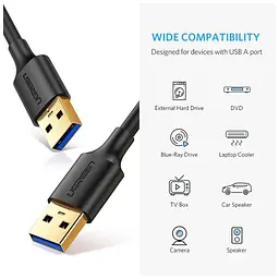 Дата кабель USB 3.0 AM/AM 1.0m US128 black Ugreen (10370) - мініатюра 2