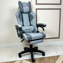 Геймерське крісло DEXON VECTOR з підставкою для ніг, екошкіра+тканина, Сірий-Темно-сірий - мініатюра 2