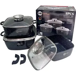 Набір каструль з гранітним антипригарним покриттям Higher Kitchen HK-302 XPRO чорний (41921-HK-302 ЧЕРНЫЕ_1894) - мініатюра 2