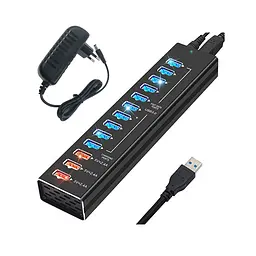 Хаб USB Dynamode 13 портів USB 3.0 -10*USB3.0 передача даних +3*2,4А зарядка, з БЖ 3А/12В, метал чор