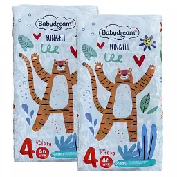 Підгузники Babydream FUN&FIT Розмір 4 maxi, Вага 7-18 кг, 92 шт