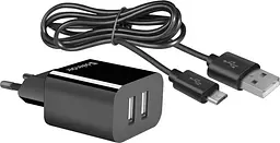 Зарядний пристрій 2xUSB 12W 2.1A UPC-21 +кабель microUSB, чорний Defender - мініатюра 6